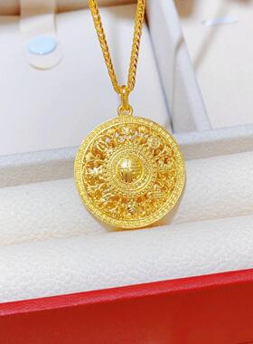 越南18k黄金色八宝罗盘吊坠女款硬金项炼古法传承镂空福牌毛衣炼