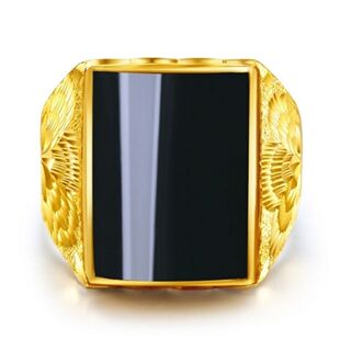 正品不掉色可水洗沙金戒指男金镶玉石戒指男女款霸气招财戒指