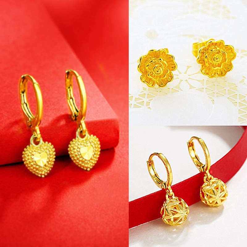 新款24K黄金色耳环耳针女