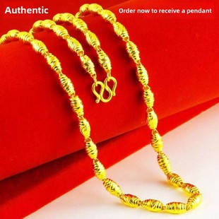 正品 炼 纯黄金9999金项炼橄榄大金炼子路路通项炼霸黄金色粗老板款