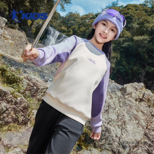 乔丹儿童2025冬季新款女童加绒印花运动圆领套头针织卫衣T9543115
