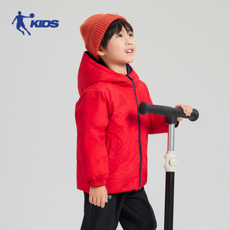 乔丹儿童新款梭织羽绒服2025冬季短款宽松双面休闲保暖小童外套男