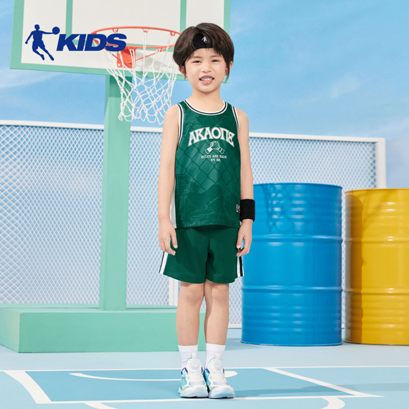 商场同款乔丹童装男童篮球套装2025年夏季小童速干衣服T8527070