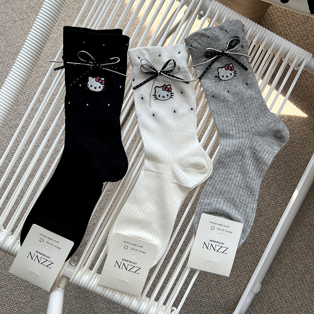 蝴蝶结夏款中筒木耳边女袜子