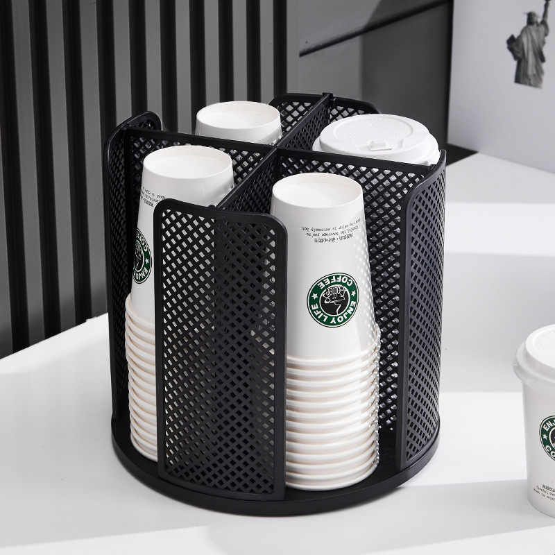 杯架饮水机一次性杯子收纳置物架取杯器桌面水杯纸杯旋转放置托盘