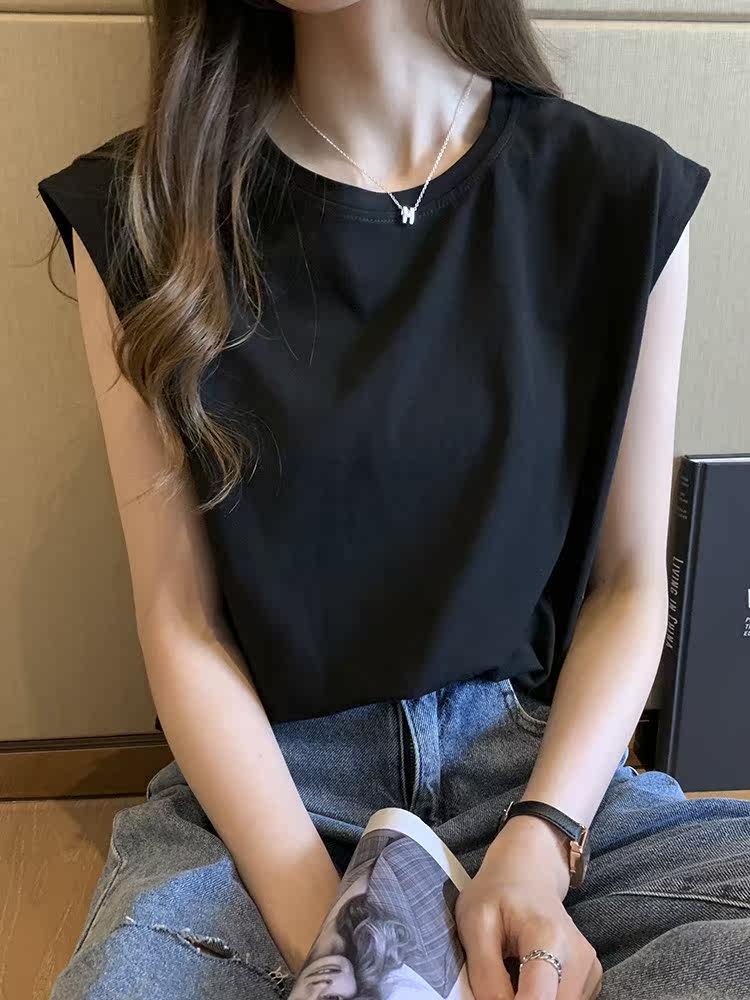 背心女春夏装百搭纯棉宽松外穿无袖t恤黑色上衣吊带衫打底衫ins潮