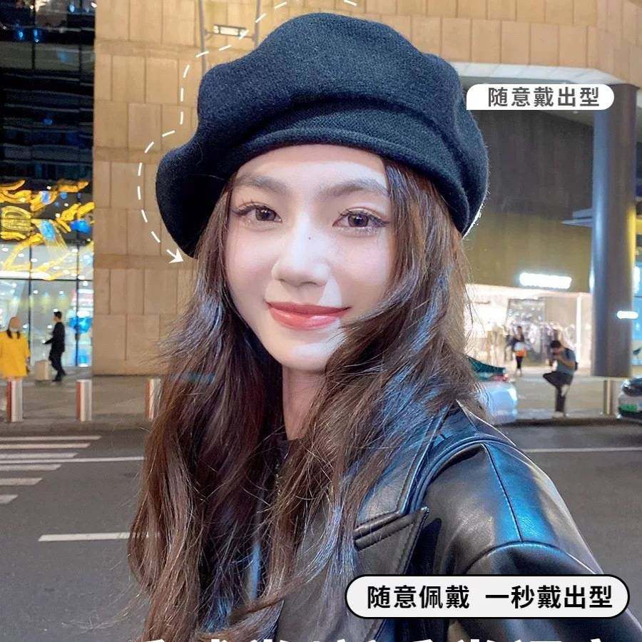 2023新品蓓蕾帽ins韩系百搭网红卷边针织贝雷帽大脸显瘦画家帽女