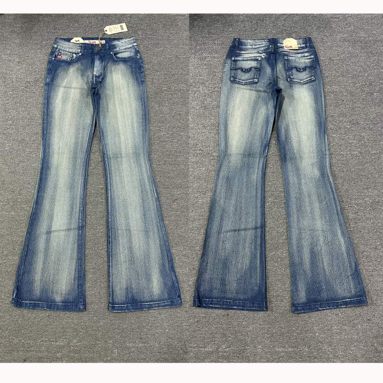捡漏币入GMB千禧风中低腰后袋绣花复古水洗泥染喇叭牛仔裤 尾货