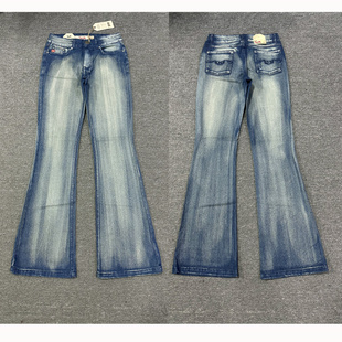 捡漏币入GMB千禧风中低腰后袋绣花复古水洗泥染喇叭牛仔裤 尾货