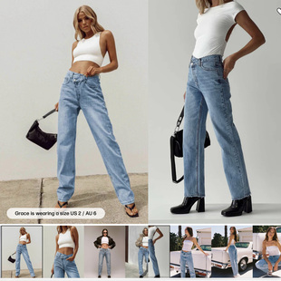 PP家斜门襟百搭显瘦无弹水洗小直筒牛仔裤 有小个子版 外贸