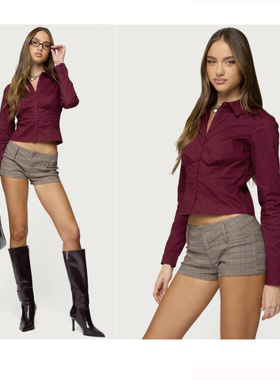 ed高智感95棉职装收褶掐腰长袖衬衫 外贸尾货