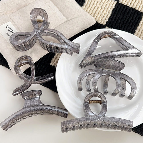 韩版高级细闪银黑色抓夹后脑勺