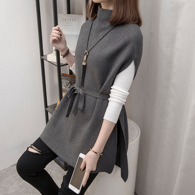 针织马甲女士欧货春秋冬卫衣坎肩外穿背心马夹中长款高领毛衣外套