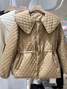 轻薄羽绒棉服女士冬季欧货娃娃领菱格棉衣收腰小香风棉袄短款外套