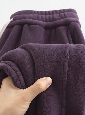 紫色双面奥粒绒束脚卫裤女春秋欧货加绒加厚保暖休闲直筒垂感长裤