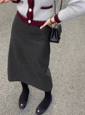 灰色毛呢半身裙女秋冬欧货慵懒风软糯一步裙大码气质直筒包臀长裙