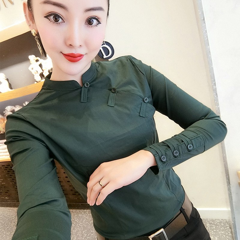 长袖衬衫女士春秋季深圳欧货新中式盘扣上衣复古立领斜襟旗袍衬衣
