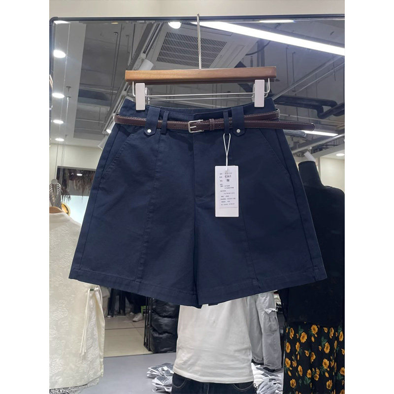 藏青色高腰休闲 裤女夏季欧洲站2025新款时尚百搭显瘦西装阔腿短