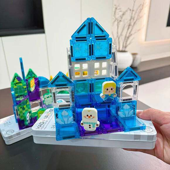 儿童便携旅行铁盒mini磁力片冰雪城堡农场草原磁力积木片益智玩具