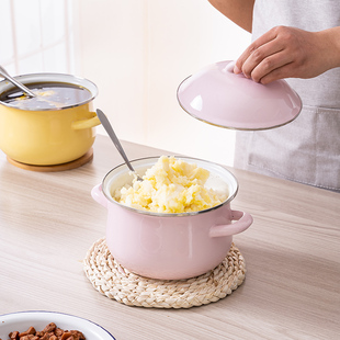 搪瓷猪油罐-老式家用猪油盆带盖瓷盆直接装热油加厚双耳荤油熟油