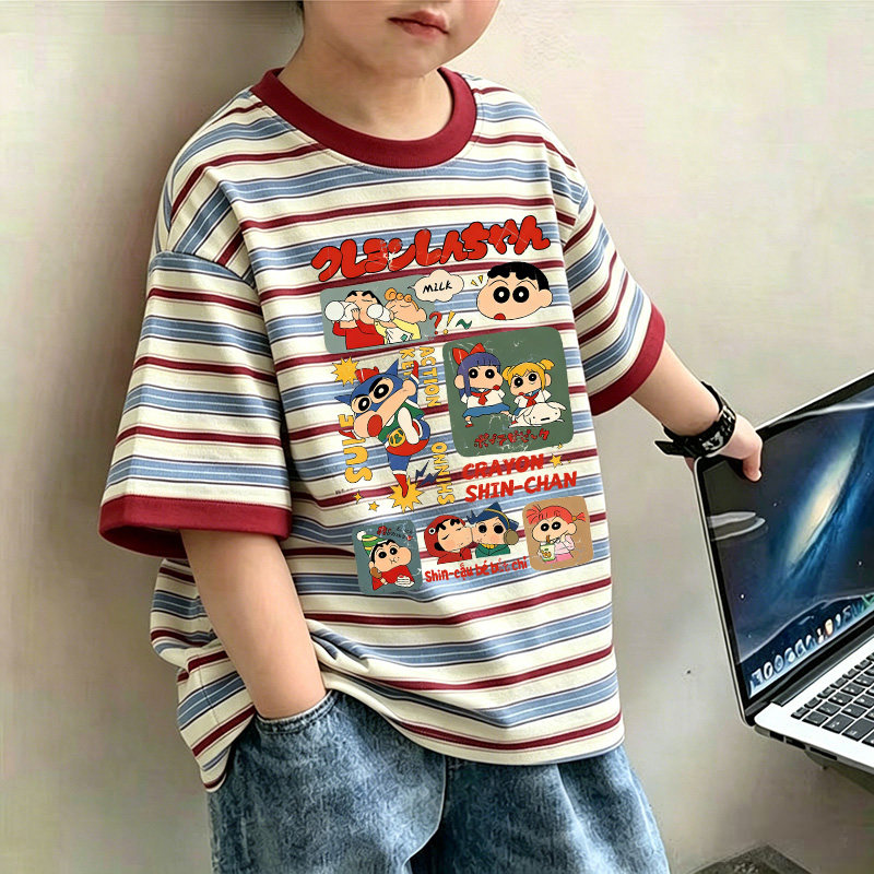 2026新款男女童条纹短袖夏季儿童宽松圆领T恤透气百搭休闲上衣潮