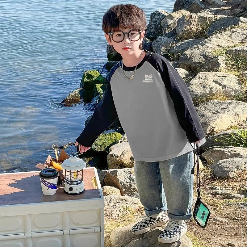 韩版男童纯棉长袖动物印花T恤男童秋冬季潮流休闲百搭撞色上衣潮