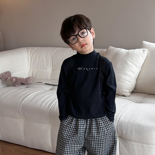 男童德绒半高领黑色保暖打底衫潮