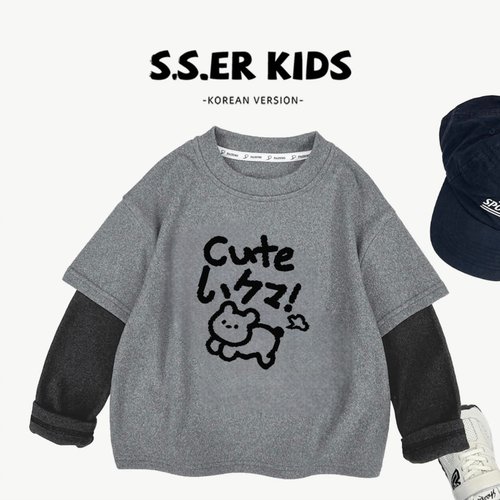 男女童假两件拼接圆领小狗卫衣