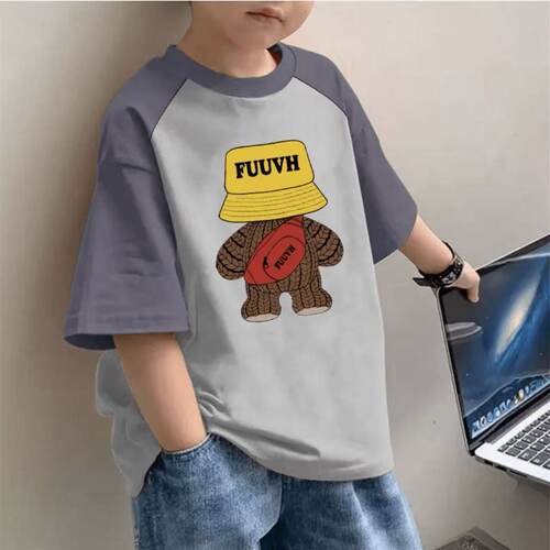 儿童潮牌t恤2025新品夏季纯棉插肩男童短袖潮流中大童宽松上衣