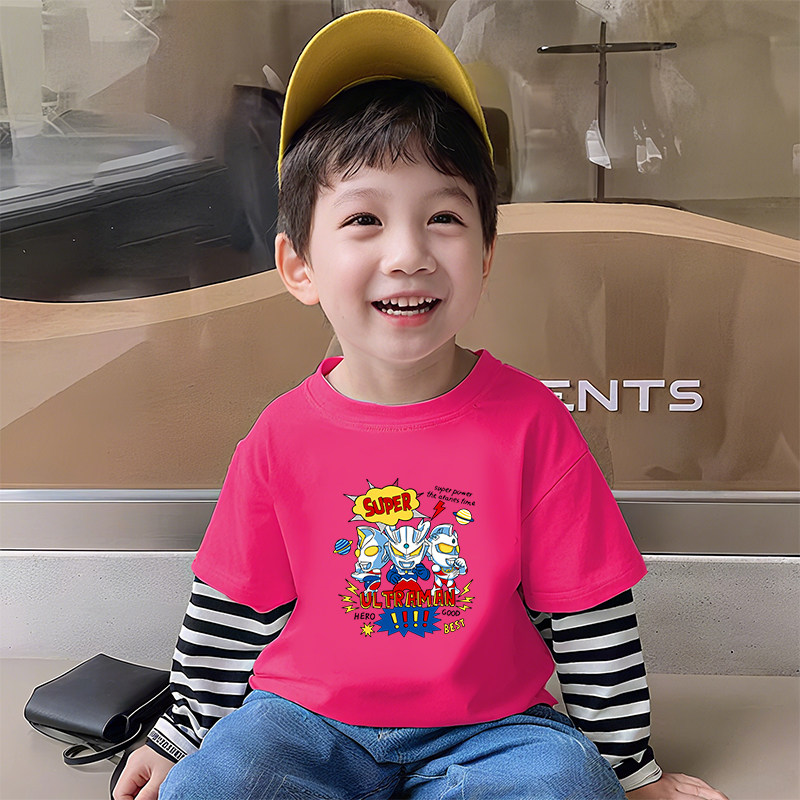 时尚男童卡通印花拼接条纹T恤秋冬季小中大童纯棉长袖打底衫上衣,童装/婴儿装/亲子装,T恤,淘宝优惠券,粉丝福利购,淘宝优惠卷