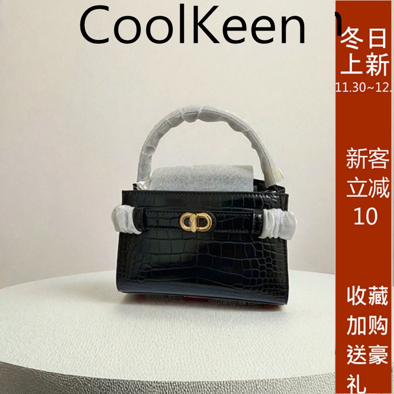 黑色鳄鱼纹凯莉包女款2025新款斜挎包轻奢高级感轻奢小众设计感