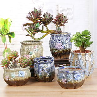 简约室内大口径粗陶小绿植透气盆 清仓 多肉陶瓷花盆 大号老桩特价