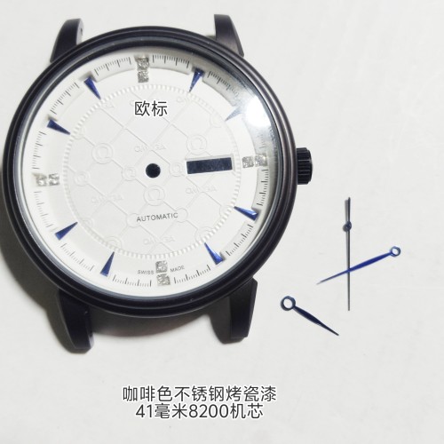 复古欧咖啡烤瓷不锈钢表壳41表径8200双历三针透底压盖壳手表配件