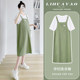 辣妈2026新款 孕妇连衣裙夏显瘦减龄绿色洋气中长款 假两件宽松时尚
