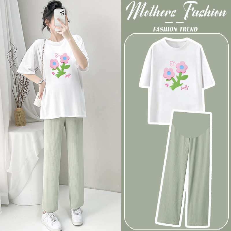 孕妇套装夏2025新款宽松休闲减龄外出哺乳薄款短袖上衣裤子两件套