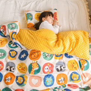 婴儿豆豆绒被套冬季 加绒纯棉宝宝儿童小毯a类幼儿园120x150cm被罩