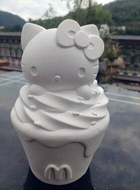 冰淇淋Kitty猫咪石膏娃娃涂色手工DIY摆件涂色玩具
