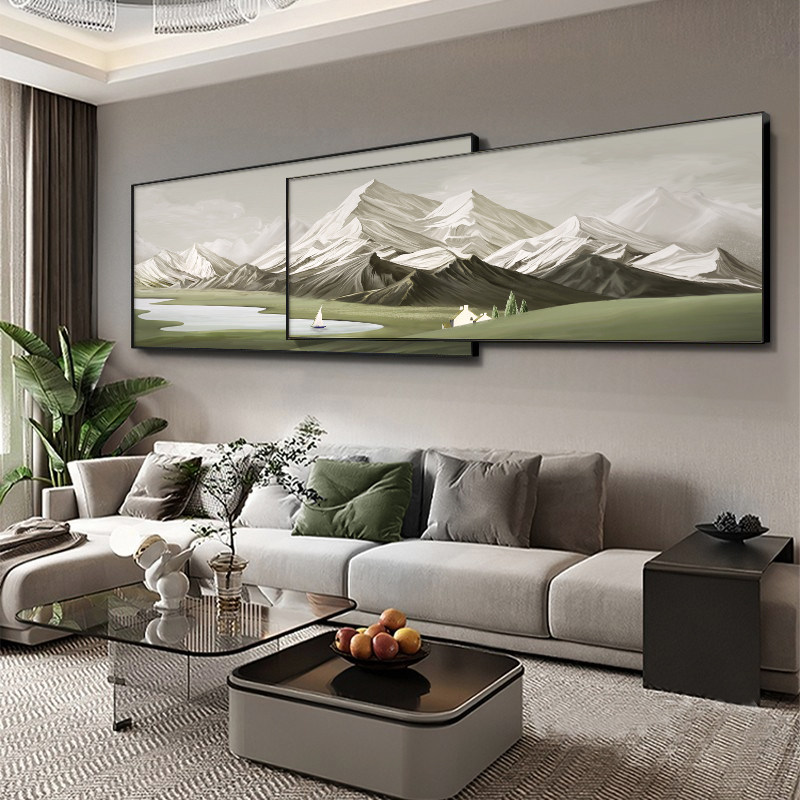 背有靠山客厅装饰画高级感大气叠加沙发背景墙挂画轻奢风景山水画