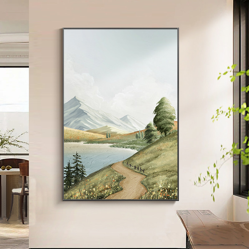现代简约玄关装饰画绿色北欧山水风景画客厅挂画沙发背景墙落地画