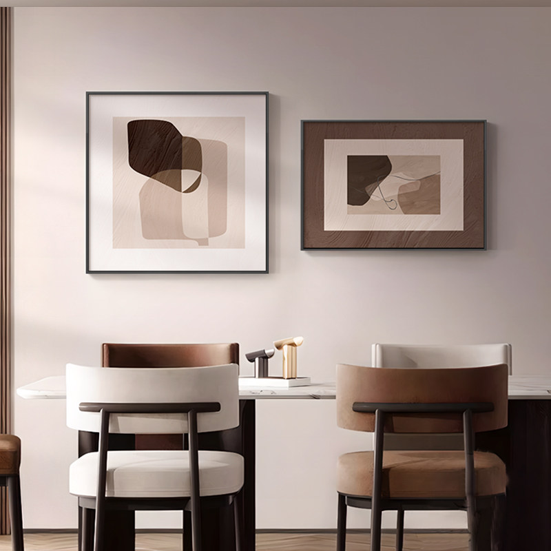 莫兰迪餐厅装饰画抽象客厅背景墙挂画现代简约几何主卧床头双联画