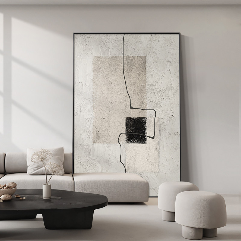 现代简约沙发背景墙艺术挂画肌理感玄关装饰画抽象线条客厅落地画