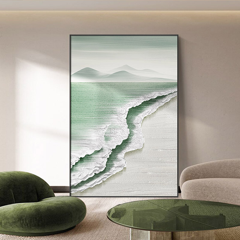 肌理感客厅落地装饰画轻奢网红玄关画2022新款海景沙发背景墙挂画图片