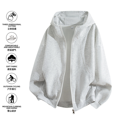 SMILE ISLAND 美式潮牌拼接设计感开衫连帽卫衣