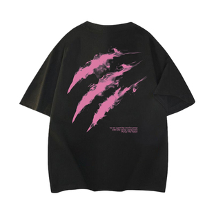 雾化抓痕背面图案品宽松落肩百搭柔软舒适短袖 T恤