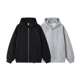 SMILEISLAND 美式复古双拉链连帽卫衣男女秋潮牌宽松百搭休闲帽衫