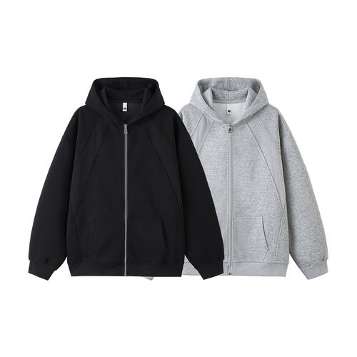 SMILEISLAND 美式复古双拉链连帽卫衣男女秋潮牌宽松百搭休闲帽衫