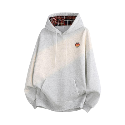 SMILE ISLAND 美式数码卡通小火人复古格子撞色设计感连帽卫衣