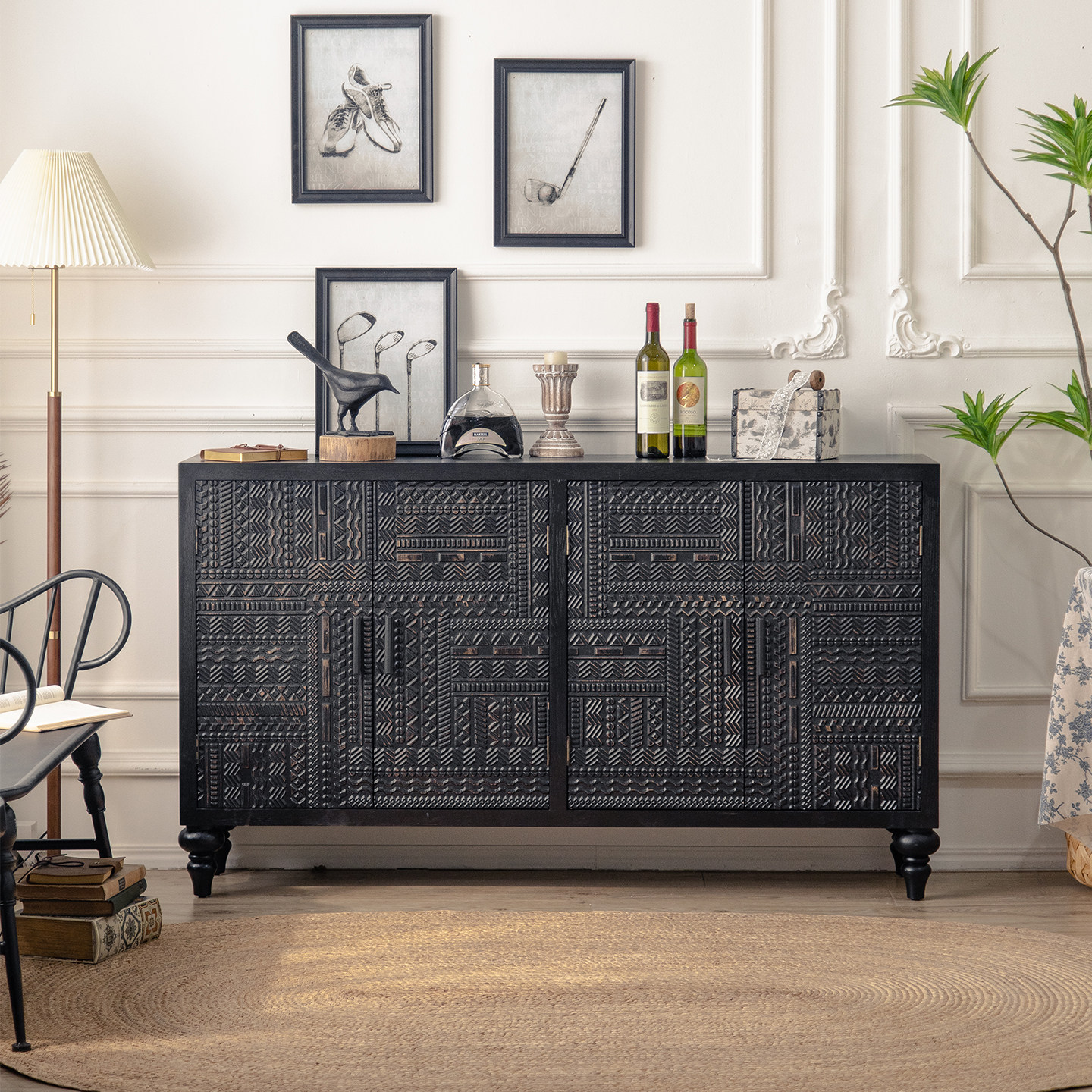 法式餐边柜斗柜储物柜玄关柜实木柜子鞋柜一体中古高级复古门口