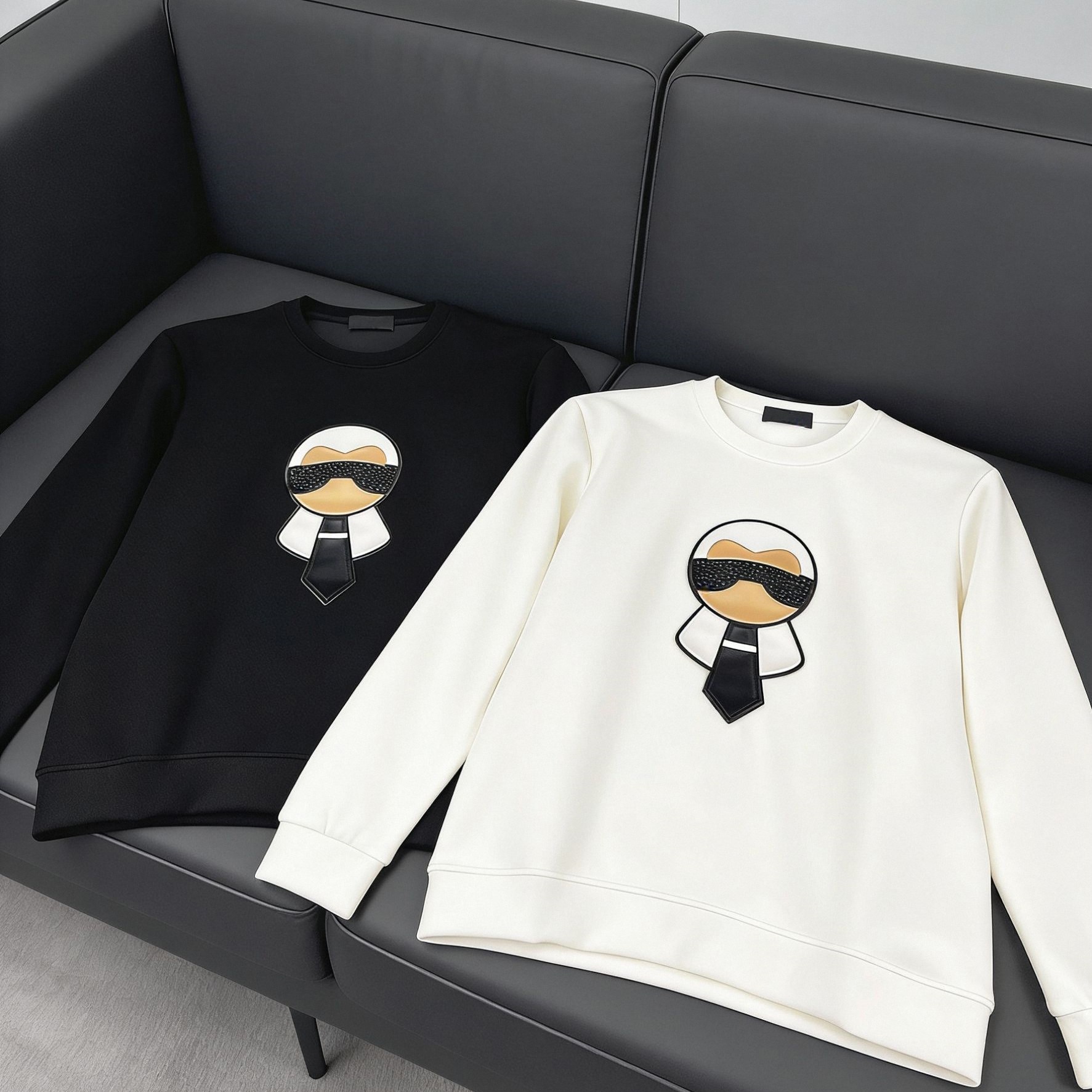 2025秋冬新款男装卫衣老佛爷简约设计商务潮牌轻奢纯色厚打底衫潮