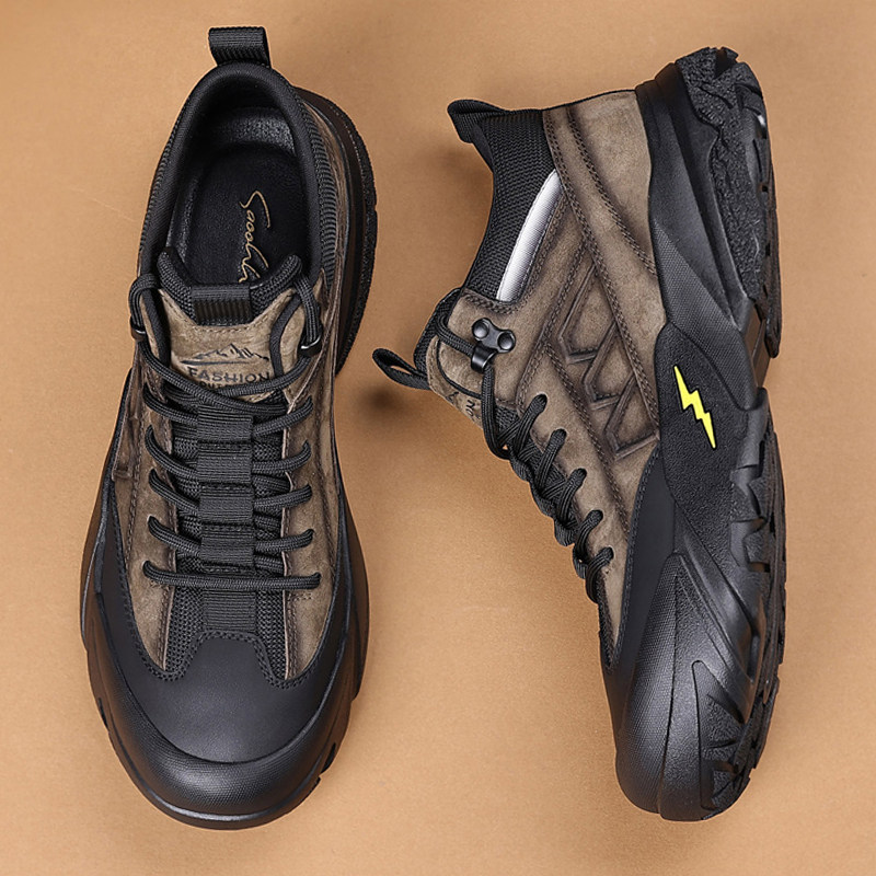 2026新款男士休闲皮鞋春秋透气轻便防滑软底软面系带真皮运动男鞋